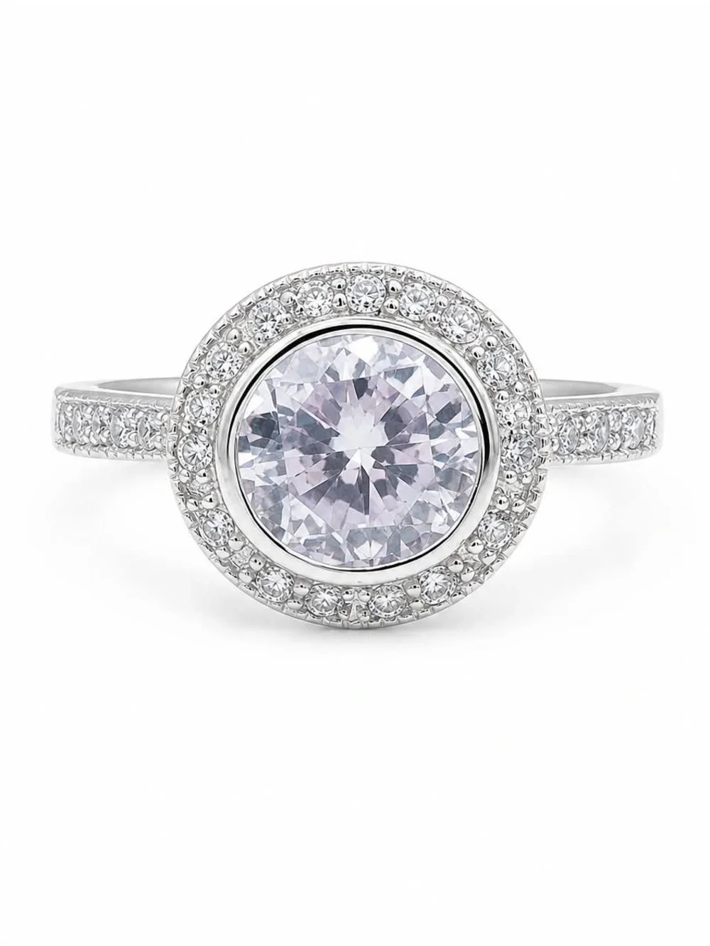 Classic Halo Round Cubic Zirconia Ring - White